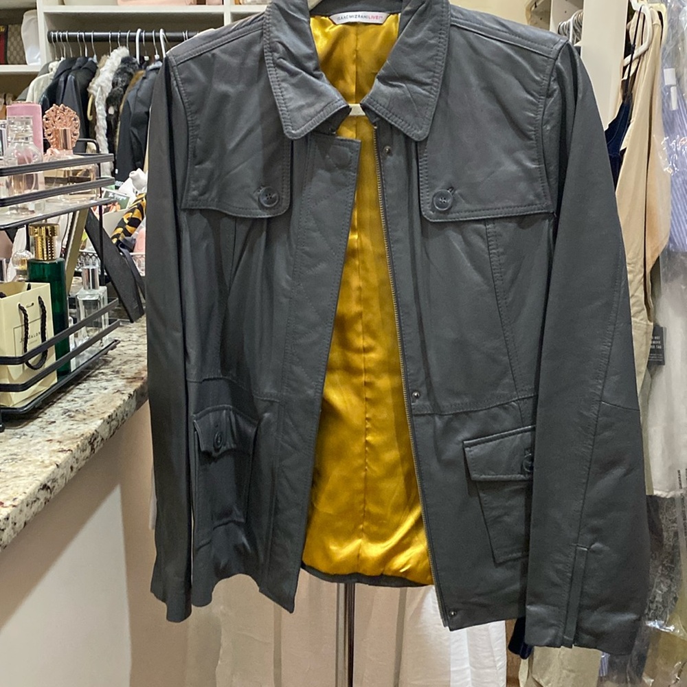 Isaac Mizrah leather grey jacket.